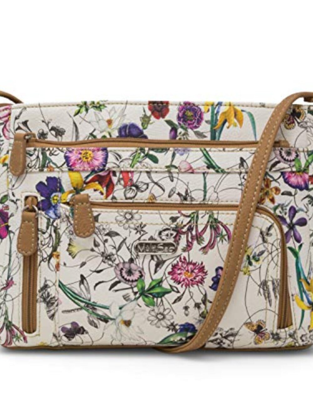 Vegan Leather East West Crossbody Bag Floral Satchel Purse